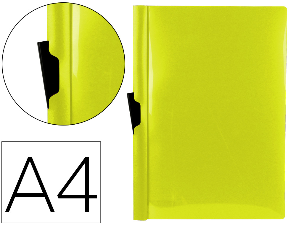 Carpeta dossier pinza lateral Liderpapel A4 polipropileno amarillo flúor 30 hojas